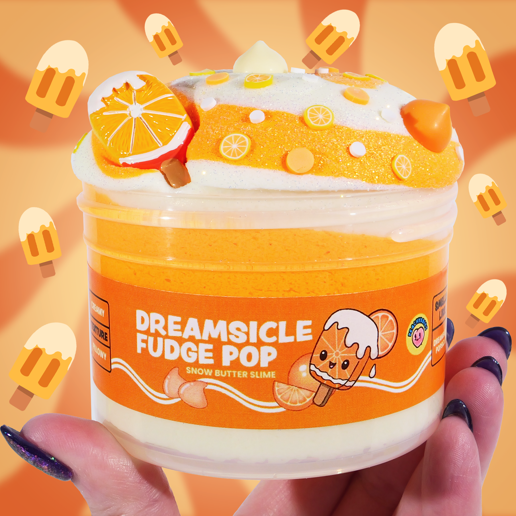 Dreamsicle Fudge Pop Slime with Orange Scent & Charms