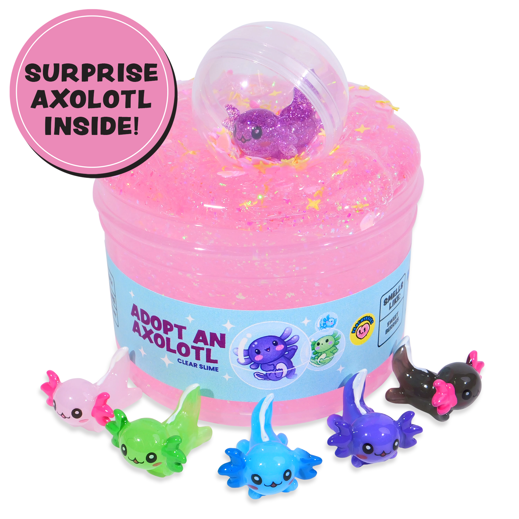 Glitter Axolotl Slime with Random Charm & Sweet Berry Scent