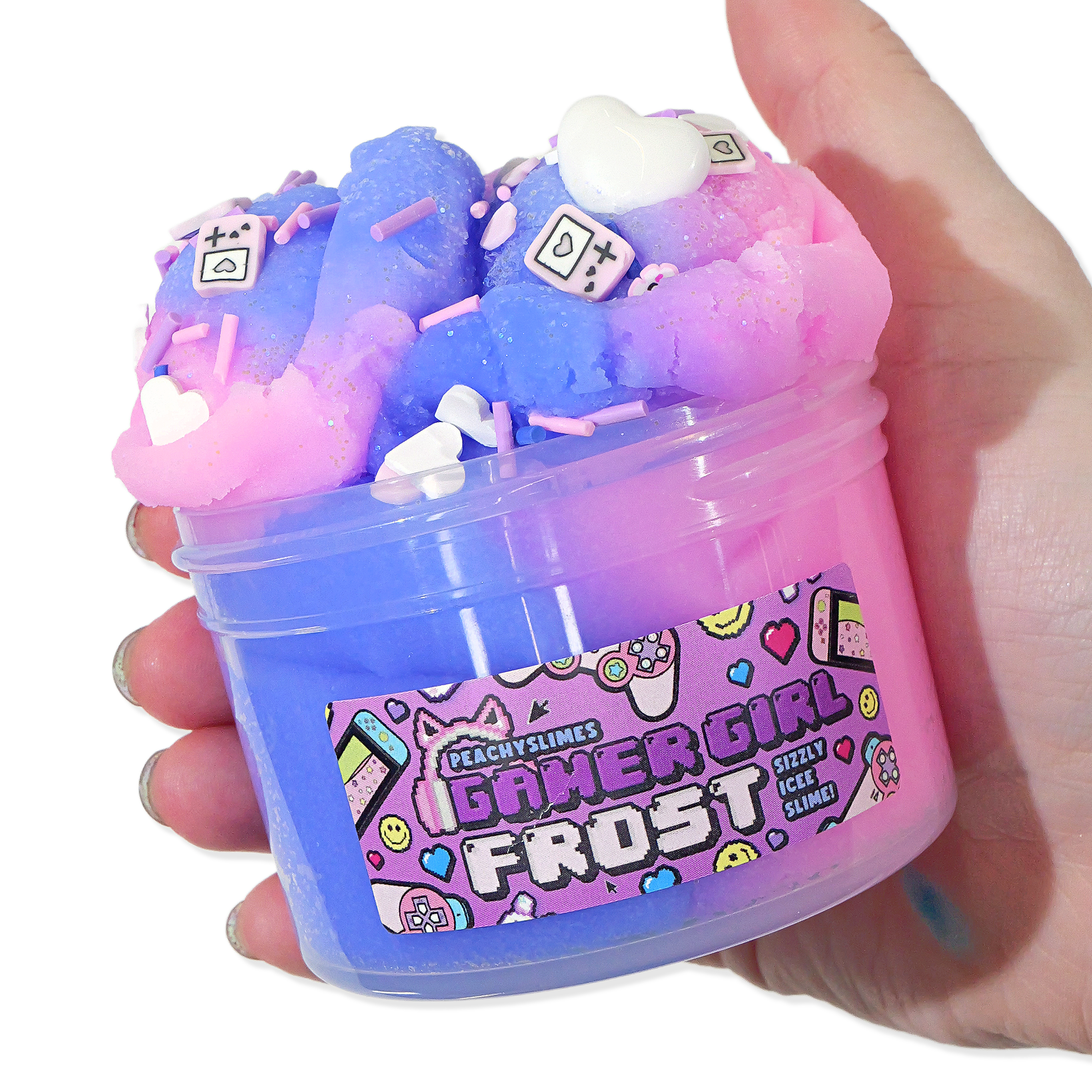 Purple Cotton Candy Scented Slime with Glitter & Charms - Gamer Girl Frost