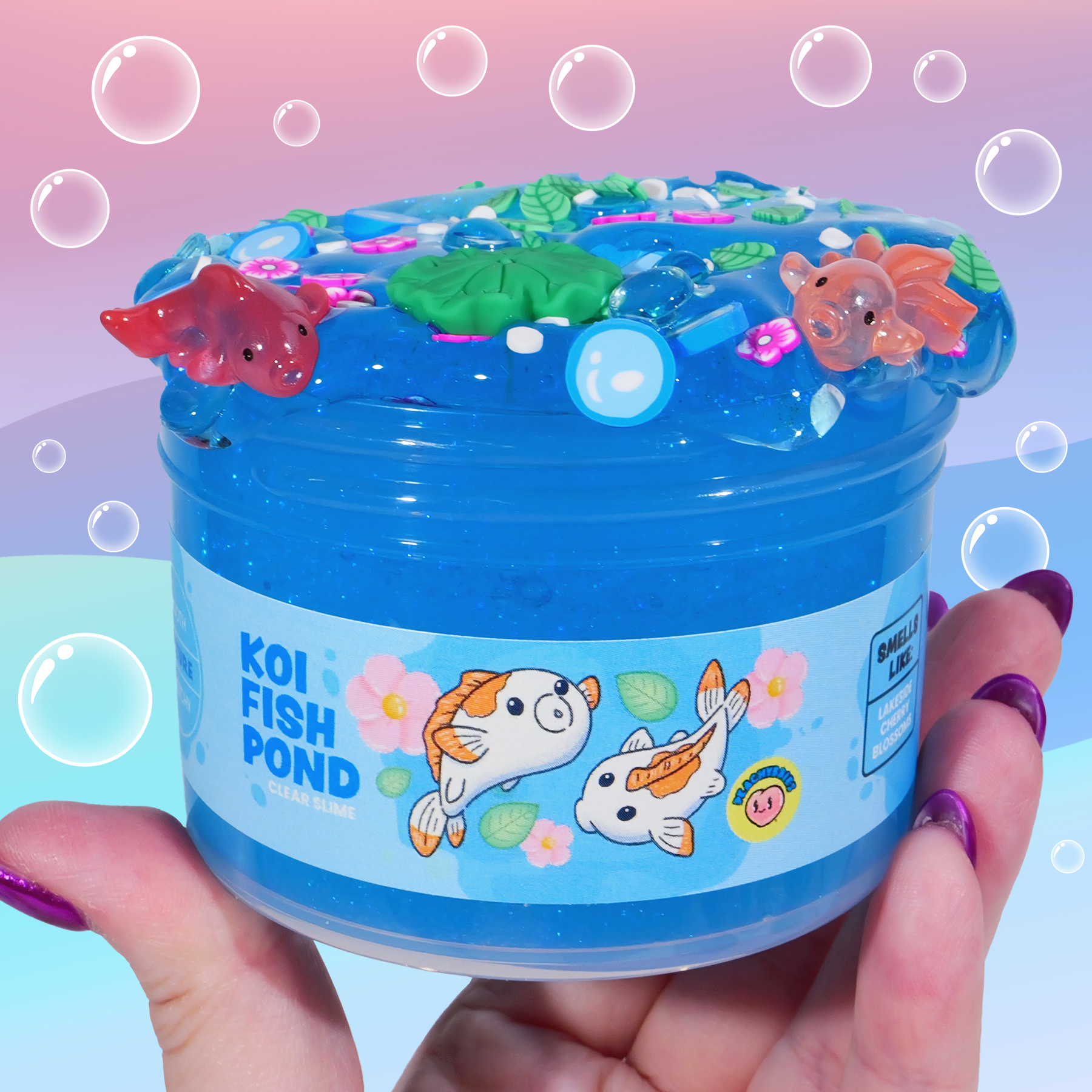 Koi Fish Pond Glitter Slime with Charms - Lakeside Cherry Blossom Scent ...