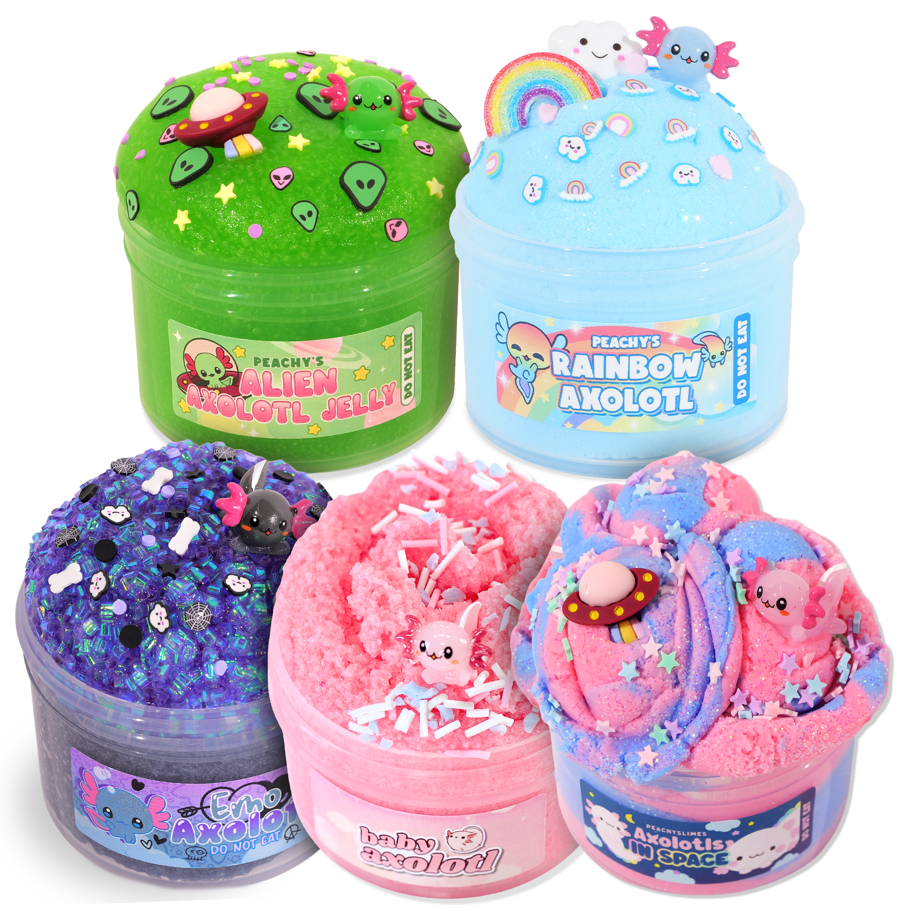 Axolotl Slime Bundle - 5 Pack with Extras & Free Toys