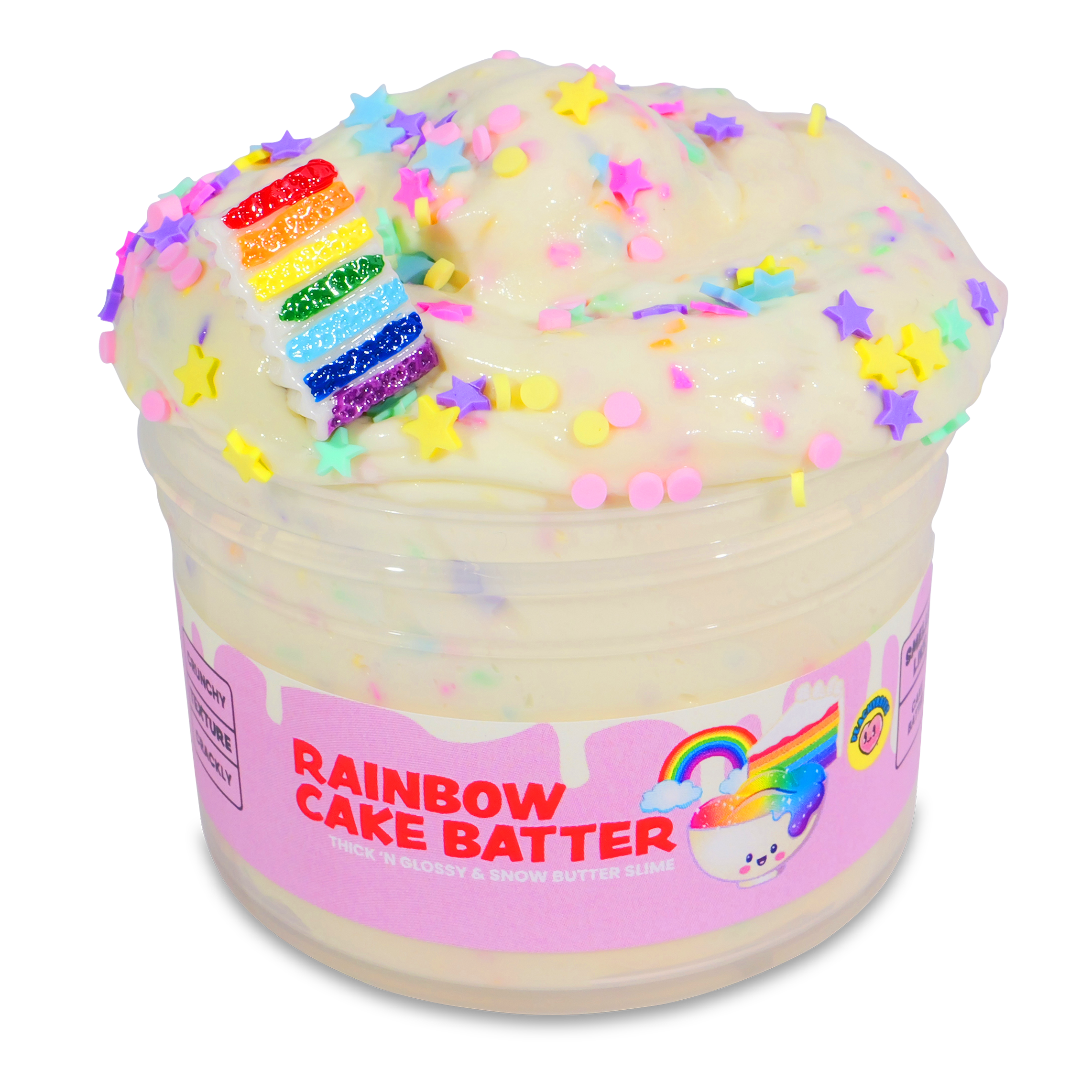 Rainbow Cake Batter Slime with Glossy Butter Texture & Charms