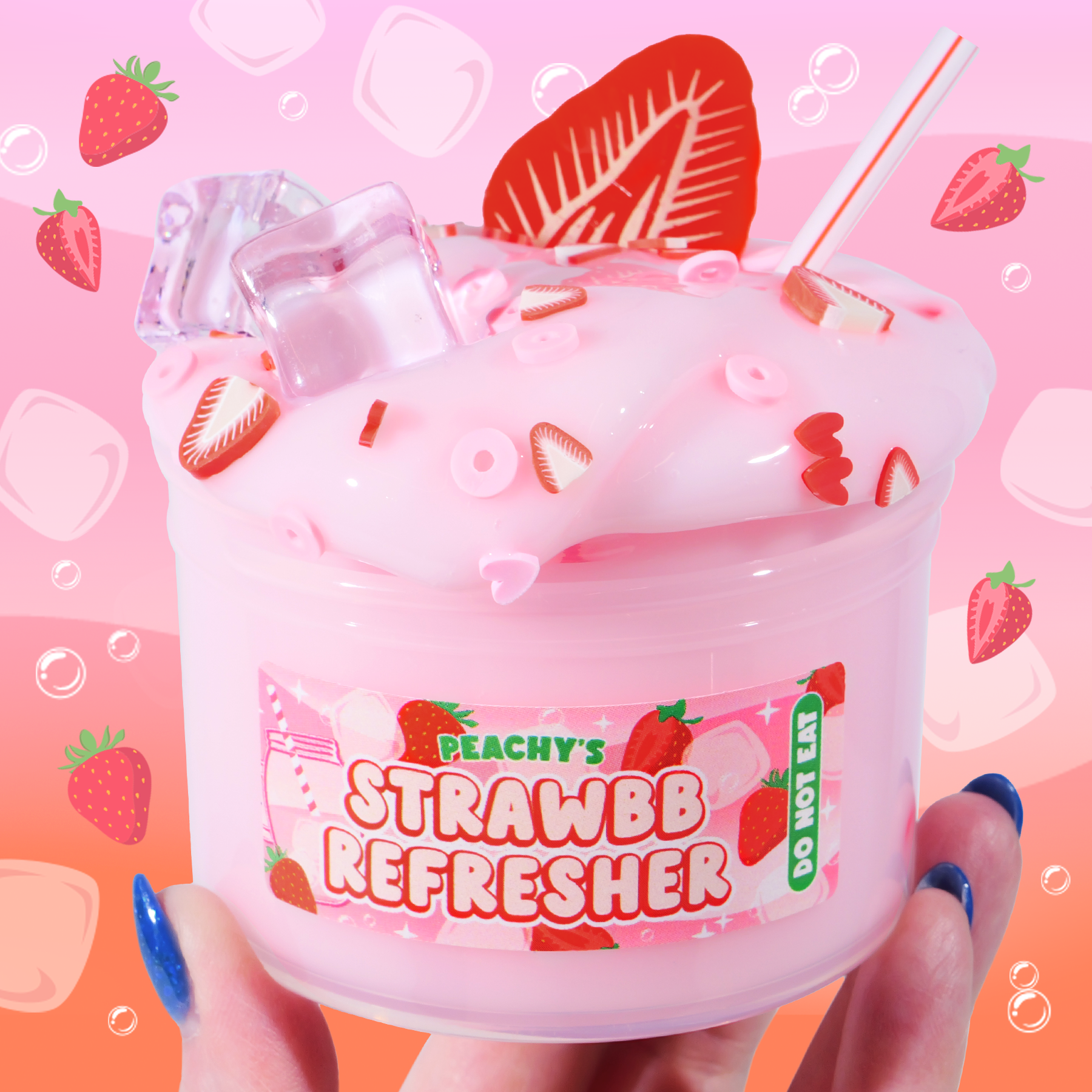 Strawberry Scented Clear Slime with Charms - Strawbb Refresher